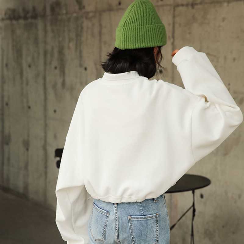 Yedinas Letter Short Hoodies For Women Fashion Long Sleeve O Nevk Hoody Ladies Korean Preppy Style Female Sweatshirt Autumn 210527