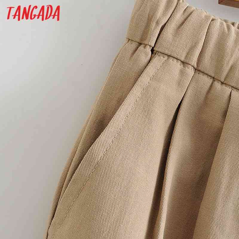 Fashion Women Cotton Linen Crop Trousers Strethy Waist Pockets Female Pants AI30 210416
