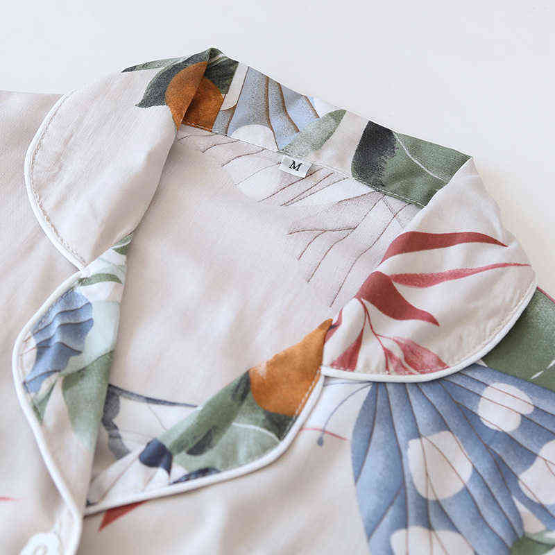 spring and autumn long-sleeved trousers ladies pajamas set viscose cardigan butterfly flower simple thin home service summer 211118