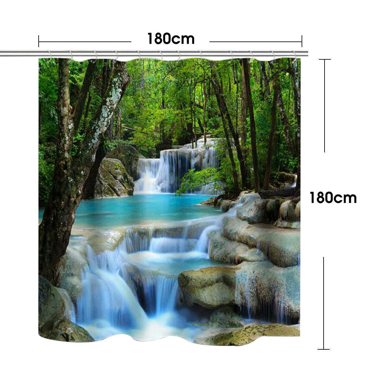 3D Waterfall Scenery Waterproof Shower Curtain Bathroom Landscape Trees Flower Bath Mat Set Pedestal Rug Lid Toilet Cover 210402