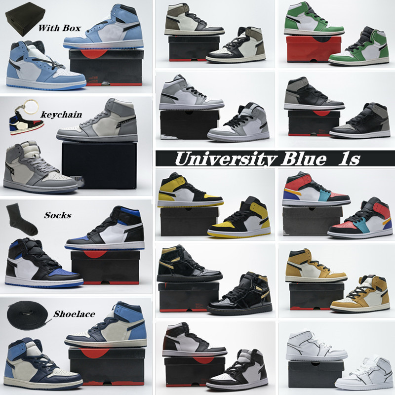 Mens 1 high OG basketball shoes 1s University Blue silver royal toe black metallic gold mid smoke grey UNC Patent men women Sneakers trainers 06
Mens 1 high OG basketball shoes 1s University Blue silver royal toe black metallic gold mid smoke grey UNC Patent men women Sneakers trainers 06