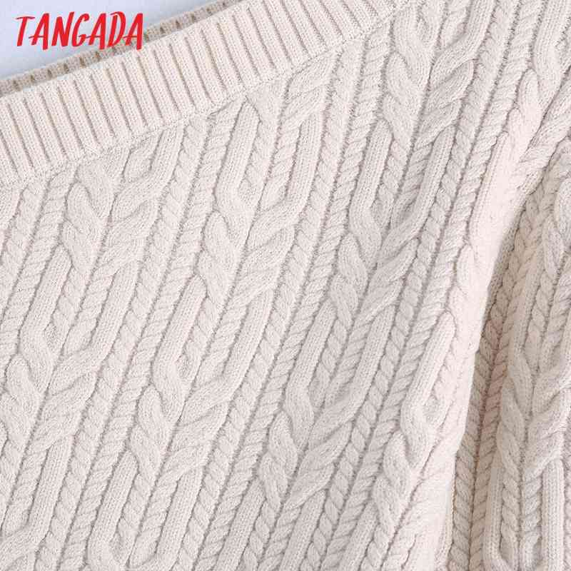 Women Fashion Beige Twist Knitted Sweater Jumper Off Shoulder Pullovers Chic Tops BE435 210416