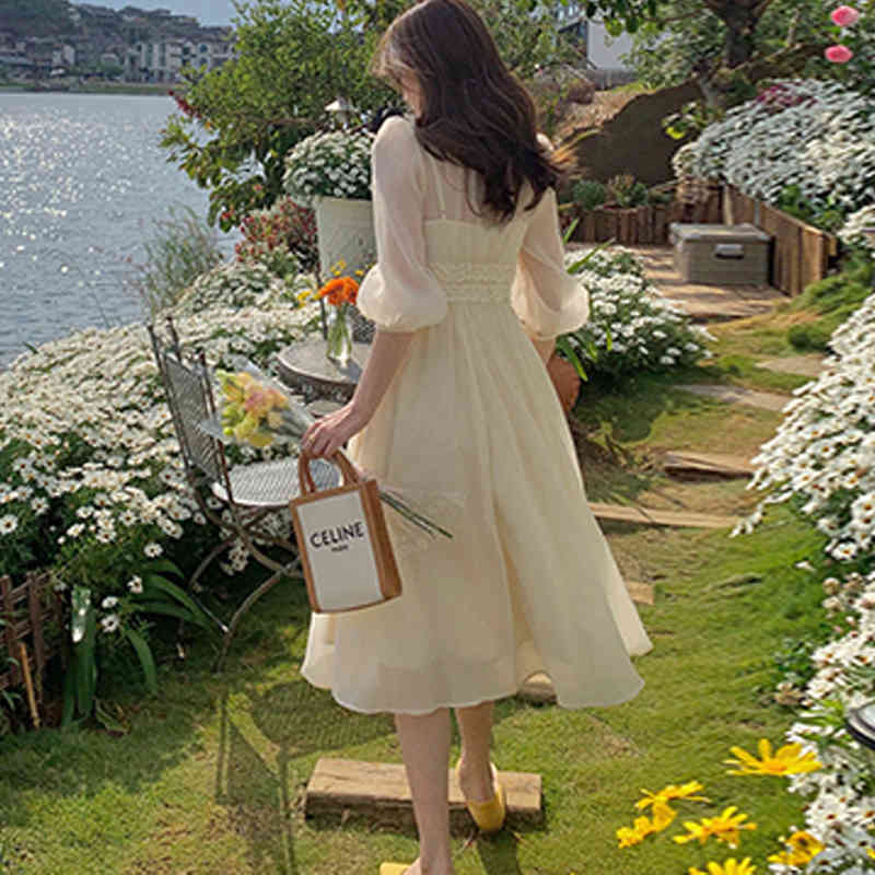 Chic Dress Korean Vintage Midi Dresses Women Casual Short Sleeve Sweet Floral Dress Ladies Elegant Button Summer 210521