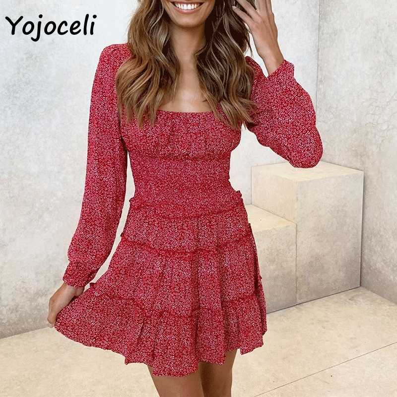 Yojoceli autumn long sleeve print dres casual skater day female vestidos 210609