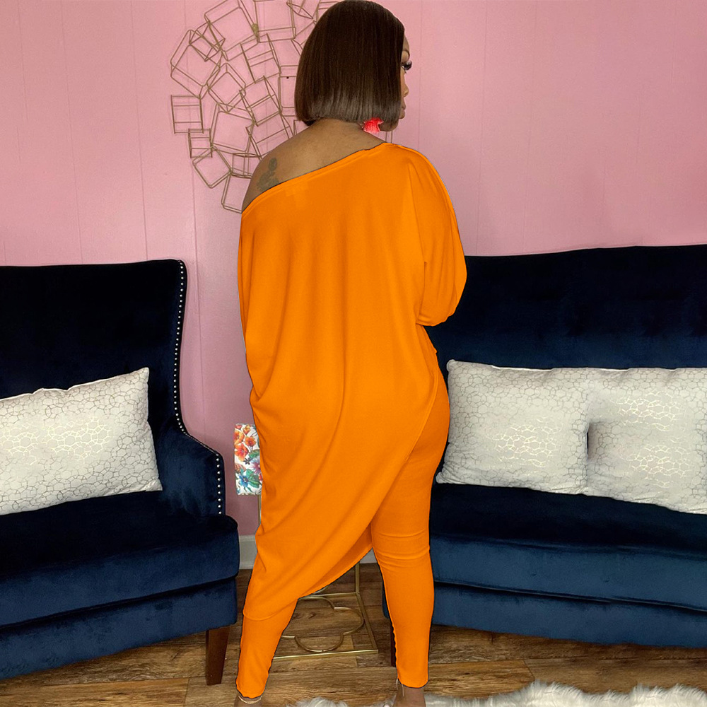 Women's Two Piece Sets Pants European and American hot-selling spot loose solid color oblique shoulder two-piece spring autumn models