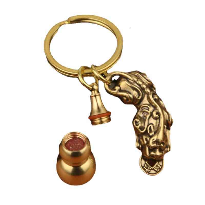 Key Rings Chinese Style Pure Brass Hollow Open Cover Gourd Full of Sand Creative Chain Pendant Portable