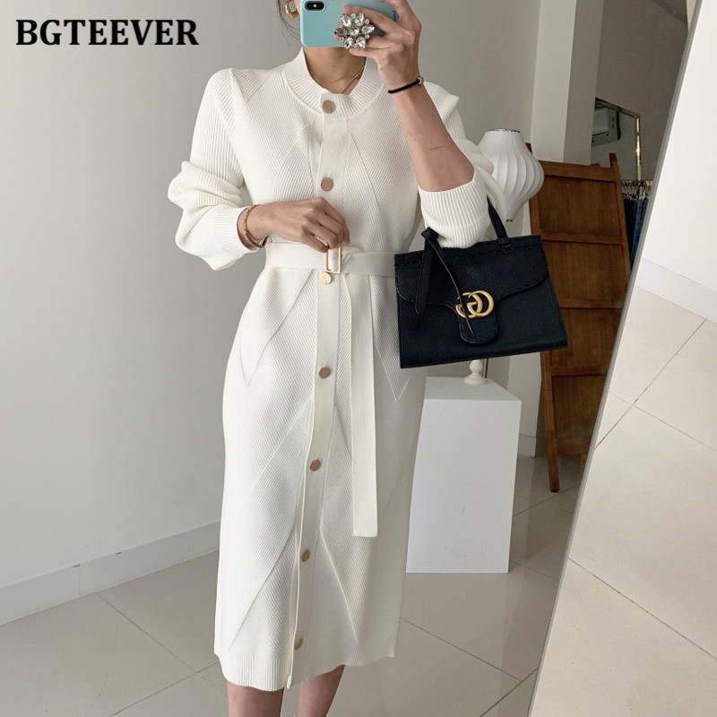 2021BGTEEVER Elegant O-neck Single-breasted Women Solid Sweater Dress OL Style Long Sleeve Belted Knitted Mid-length Dress Female, Black;gray
2021BGTEEVER Elegant O-neck Single-breasted Women Solid Sweater Dress OL Style Long Sleeve Belted Knitted Mid-length Dress Female, Black;gray