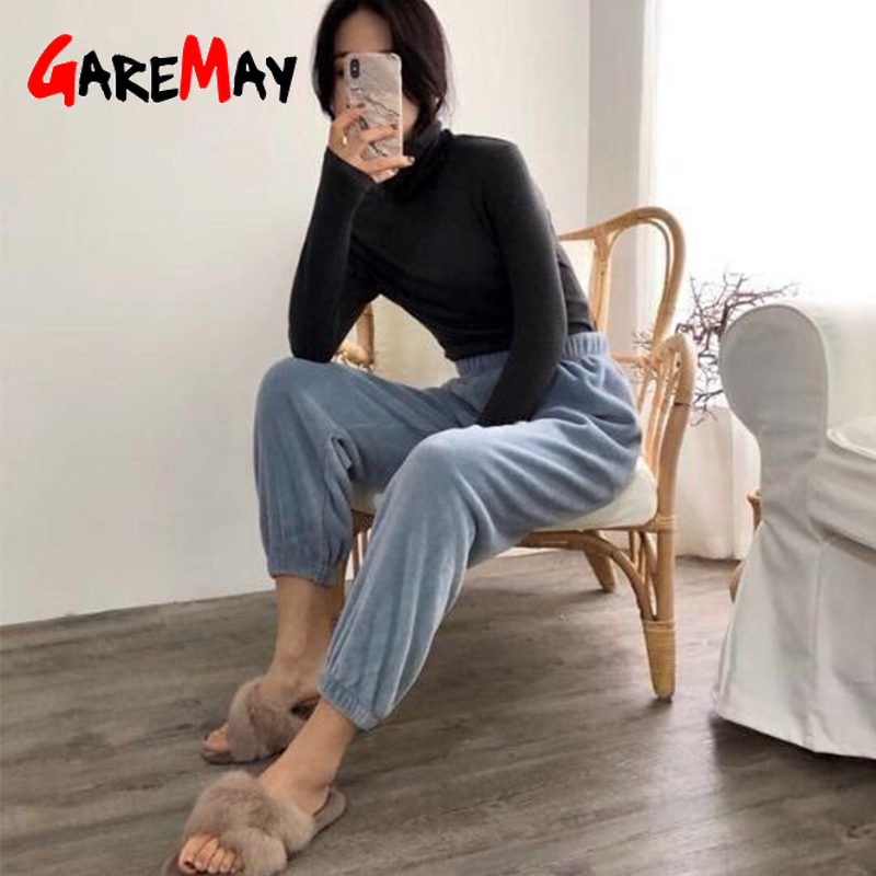 Lady Flannel Pants Women's Sleep Pajama Autumn Winter Warm Home Wear Fleece Casual Long Pant Pyjama Thick Trousers Sleepwear 210428