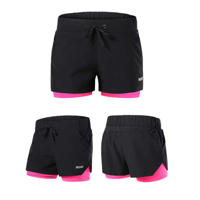 Women's 2 In 1 Elastic Waist Running Shorts Gym Jogging Fitness Sports Short Female Reflective Breathable Sweatshorts 210611