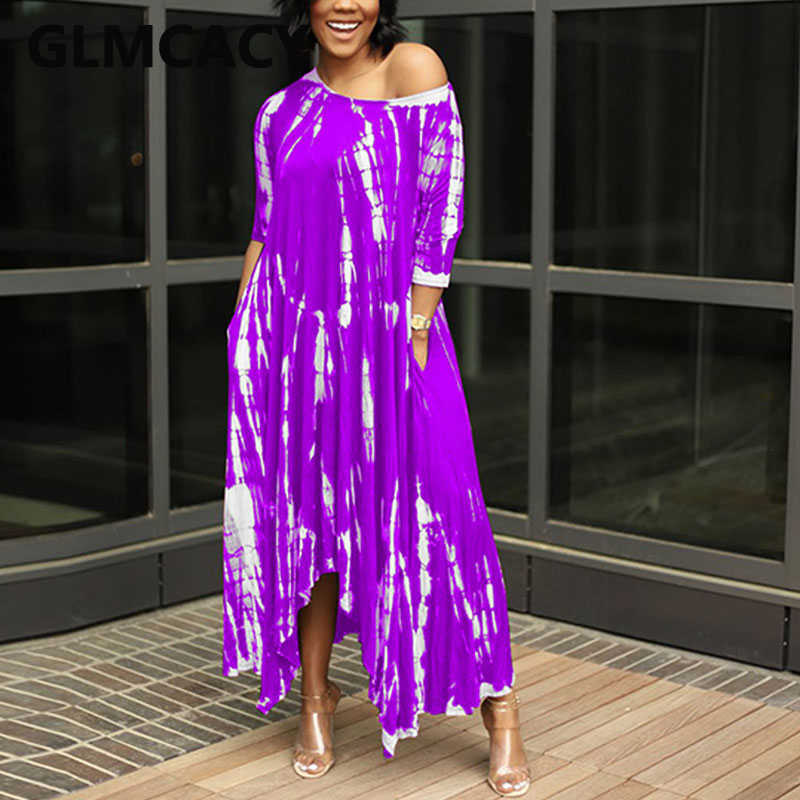 Tie Dye Off Shoulder Causal Maxi Dress 210702