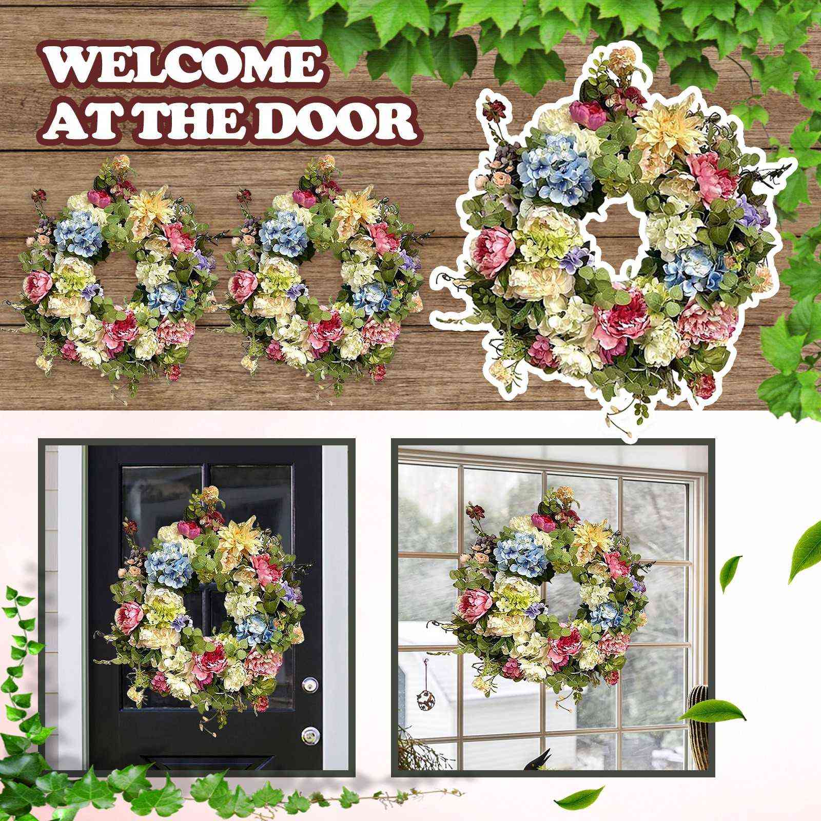 15 Inch Artificial Garlands Front Door Wreaths Artificial Rainbow Hydrangea Hanging Wreath For Home Indoor Outdoor Window Wall Q083050844