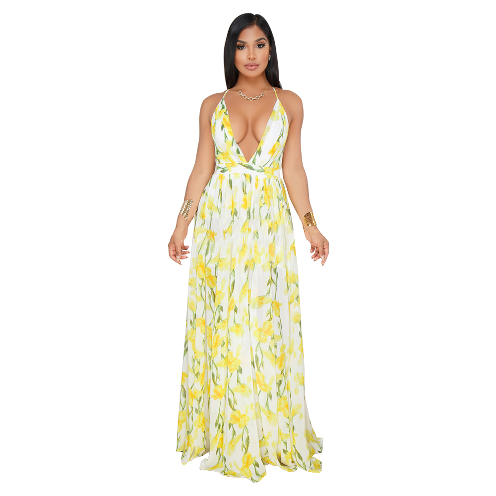Plus Size Summer Women Long Maxi Dress V-Neck Print Night Club Party Beach Sexy Elegant Street Bohemian Dresses Vestidos GL8212 210409