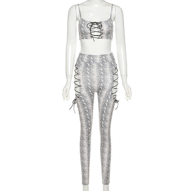 Colysmo Print Two Piece Pants Set Backless Square Neck Vest Cut out Bodycon Lace up Matching Sets Women Sexy Club Outfits 210527