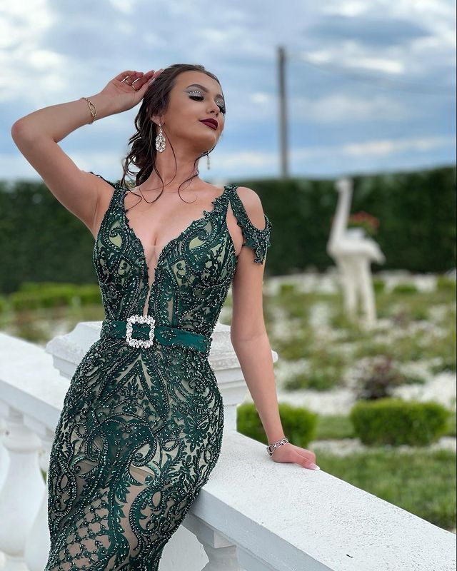 2021 Plus Size Arabic Aso Ebi Dark Green Luxurious Prom Dresses Beaded Lace Mermaid Evening Formal Party Second Reception Gowns Dress ZJ335