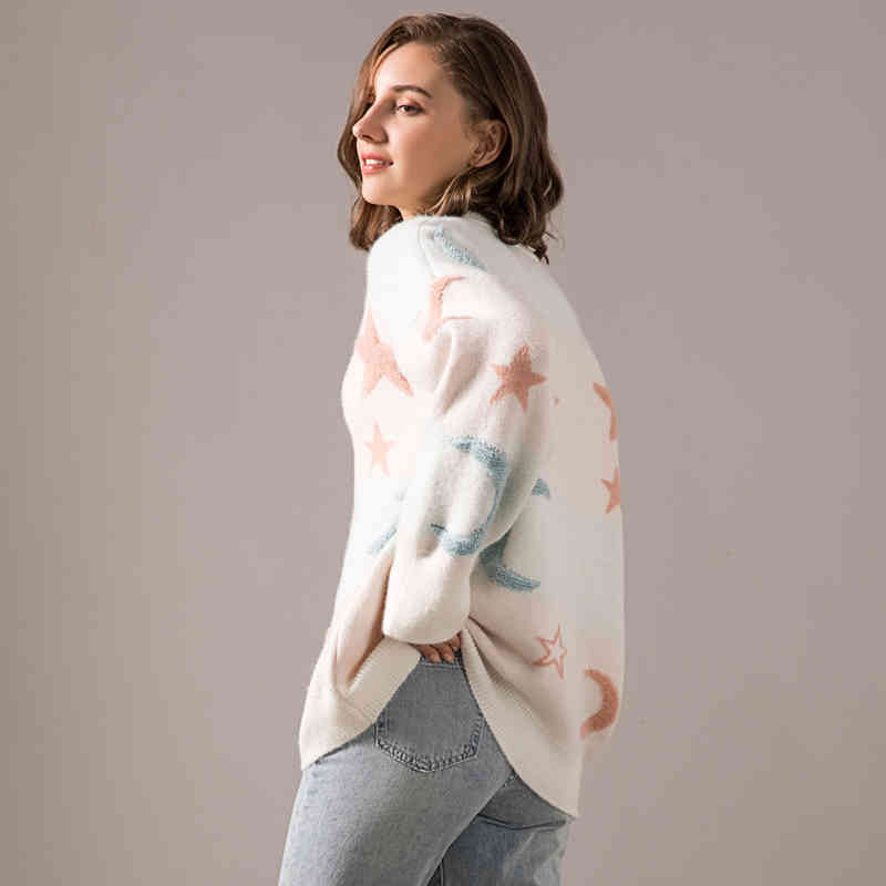 Sweater Female O Neck Loose Plus-sized Stars Geometric Pullover Knitting Long Sleeve Women's 102i 210420