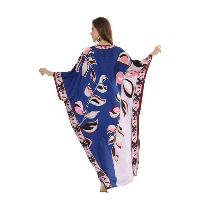 Autumn Plus Size Loose Print Big Swing O-Neck Batwing Sleeve Ankle-Length Dresses Women 210615Z