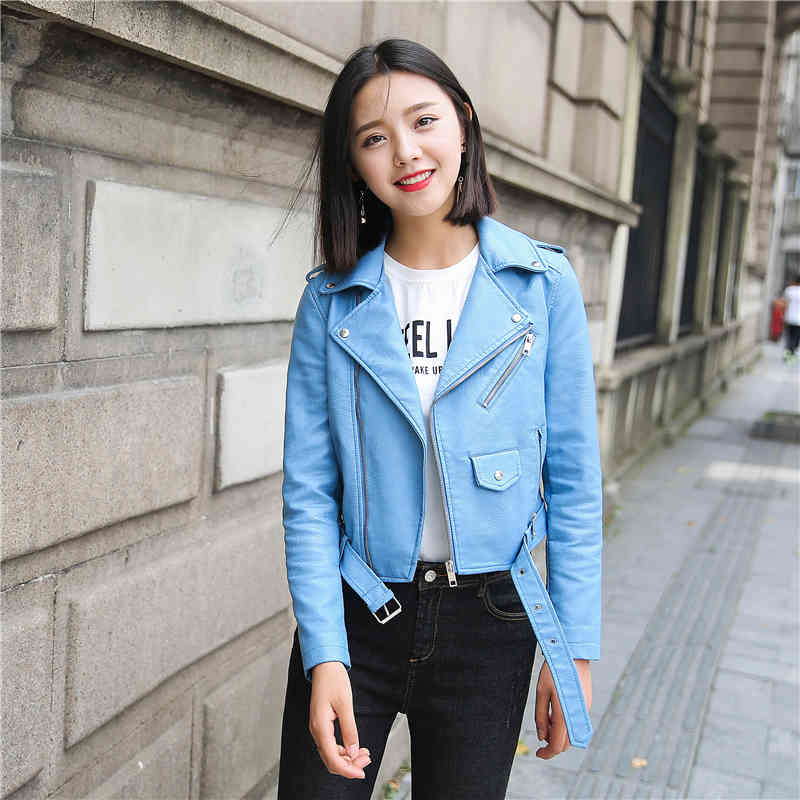 Pu Leather Jacket Women Fashion Bright Colors Black Motorcycle Coat Short Faux Biker Soft Female 210428