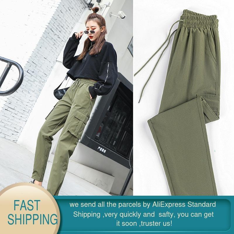 Streetwear Cargo Pants Women Casual Womens Joggers Sweatpants High Waist Loose Trousers Plus Size Korean Style Ladies 210428