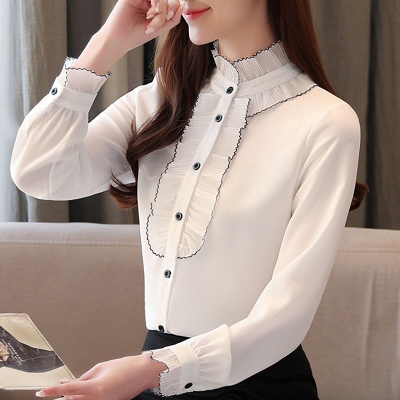 Blusas Mujer De Moda Blouse Women Long Sleeve White Blouse Stand Collor Chiffon Blouse Shirt Tops Women Blusa Feminina C973 210602
Blusas Mujer De Moda Blouse Women Long Sleeve White Blouse Stand Collor Chiffon Blouse Shirt Tops Women Blusa Feminina C973 210602
