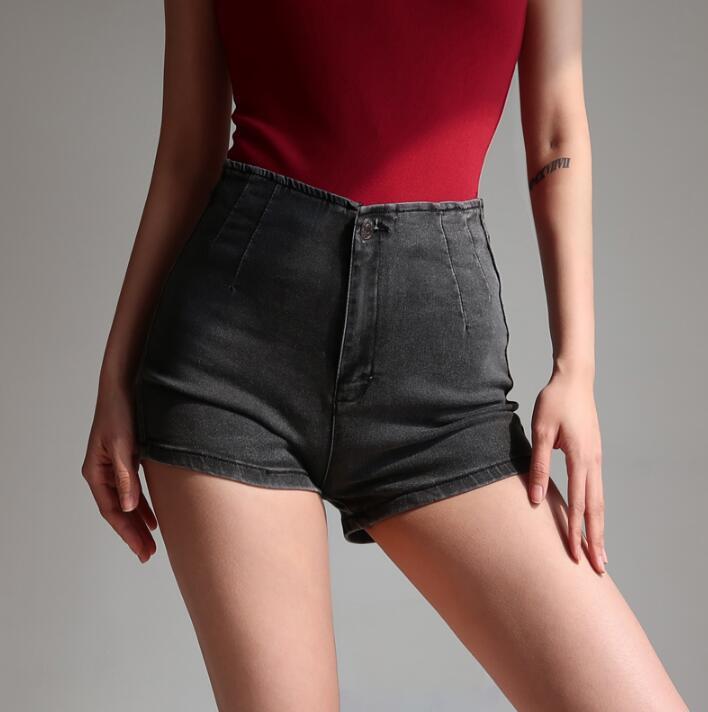 Mom Jeans Vintage High Waist Summer Stretch Washed Skinny Sexy Cotton Denim Mini Short Retro Casual Black Blue Shorts Women's