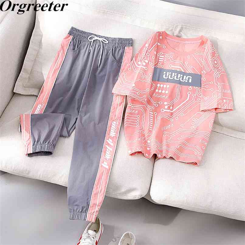 Womens Outfits 2 Piece Sets Summer Clothes For Women Short sleeve Tshirt Tracksuit Fashion Streetwear Lounge Wear Sweatsuit 210602, Pink 
Womens Outfits 2 Piece Sets Summer Clothes For Women Short sleeve Tshirt Tracksuit Fashion Streetwear Lounge Wear Sweatsuit 210602, Pink