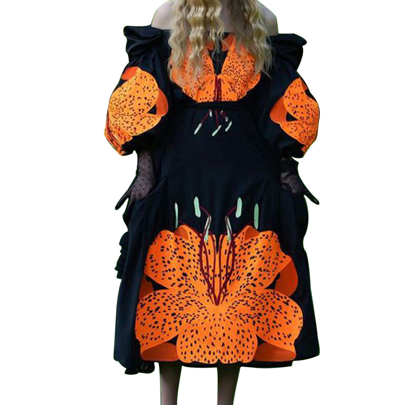 Women Dress Long Printed Vingae Slash Neck Off Shoulder Loose Maxi es Retro Plus Size Party es Summer 210513