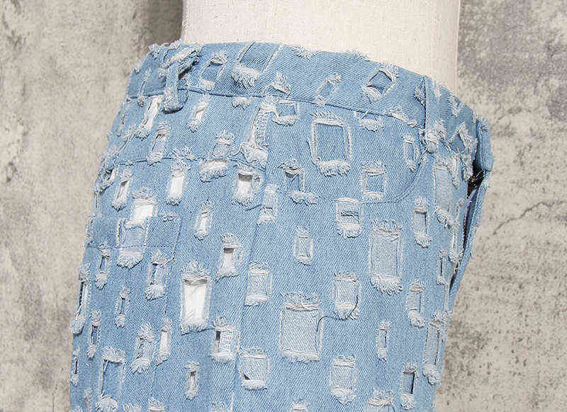 [EAM] Wide Leg Blue Denim Hollow Out Long Jeans High Waist Loose Women Trousers Fashion Spring Autumn 1K434 211129