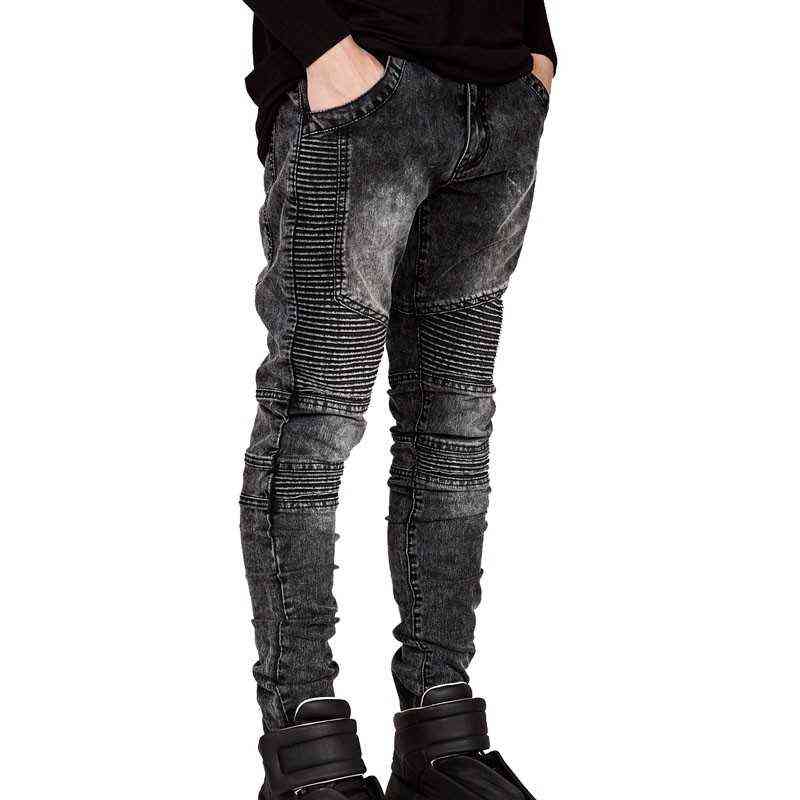 Mens Skinny Biker Jeans Men Hi-Street Ripped Rider Denim Motorcycle Runway Slim Fit Washed Moto Pants Joggers 211111