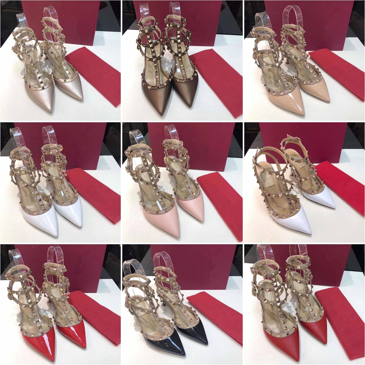 Calfskin Ankle Straps Women Sandals High Heels Luxurys Designers Studs Pumps Patent Leather T Tied Wedding Shoes With Box
Calfskin Ankle Straps Women Sandals High Heels Luxurys Designers Studs Pumps Patent Leather T Tied Wedding Shoes With Box