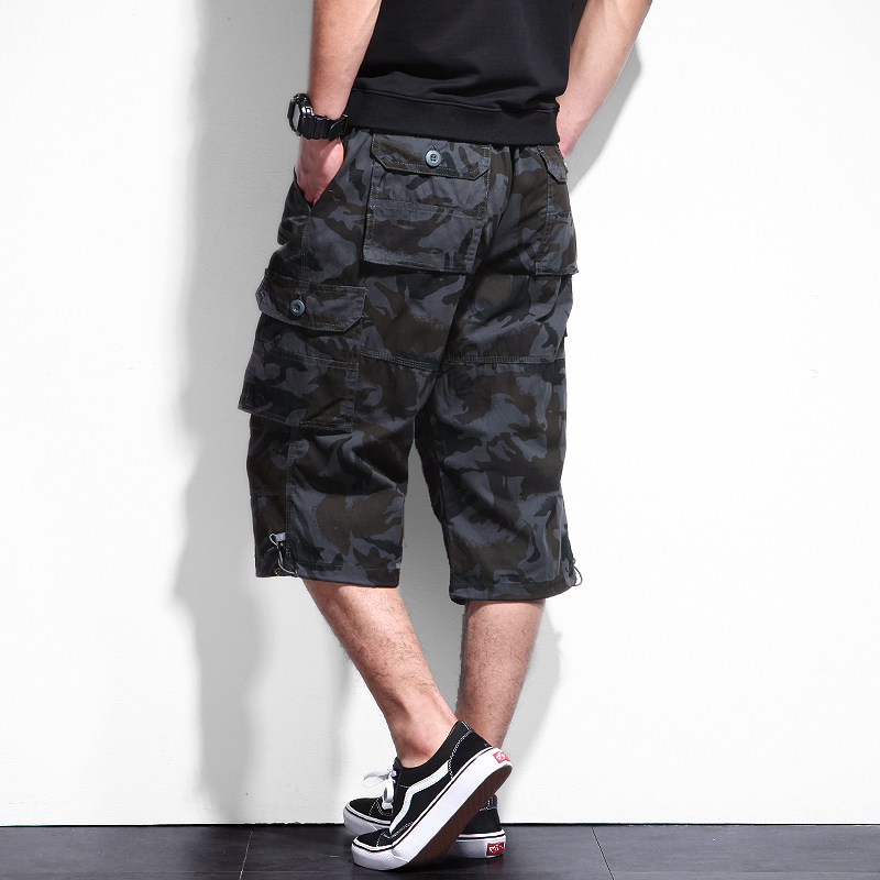 Summer Mens Baggy Multi Pocket Military Camo Shorts Cargo Loose Breeches Male Long Camouflage Bermuda Capris Plus Size 6XL 210518