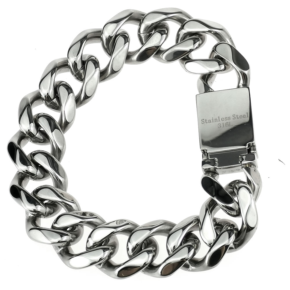 Men bracelet bling 316L stainless steel Silver tone cuban polished bangle jewelry