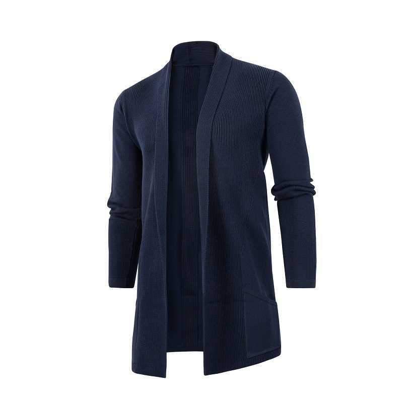 2021 Spring and Autumn Men's Mid-length Korean Slim Trench Coat Men's Knitwear Large Size All-match Casual Cardigan Jacket Y0907