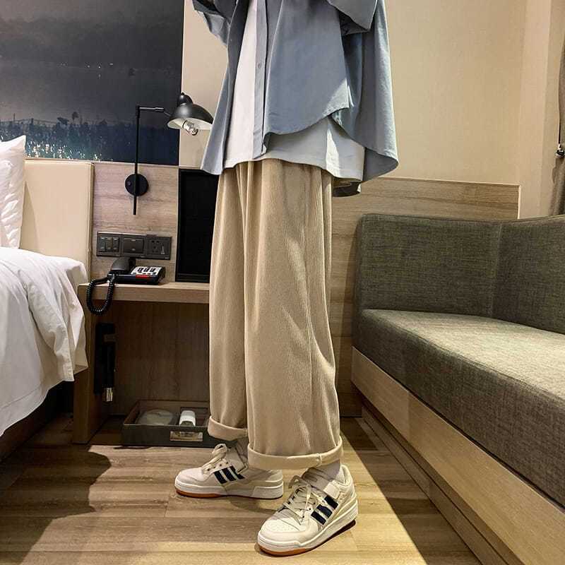 Corduroy pants spring autumn men women's trend loose casual bottoms Harajuku Hong Kong style wide-leg sports trousers 210526
