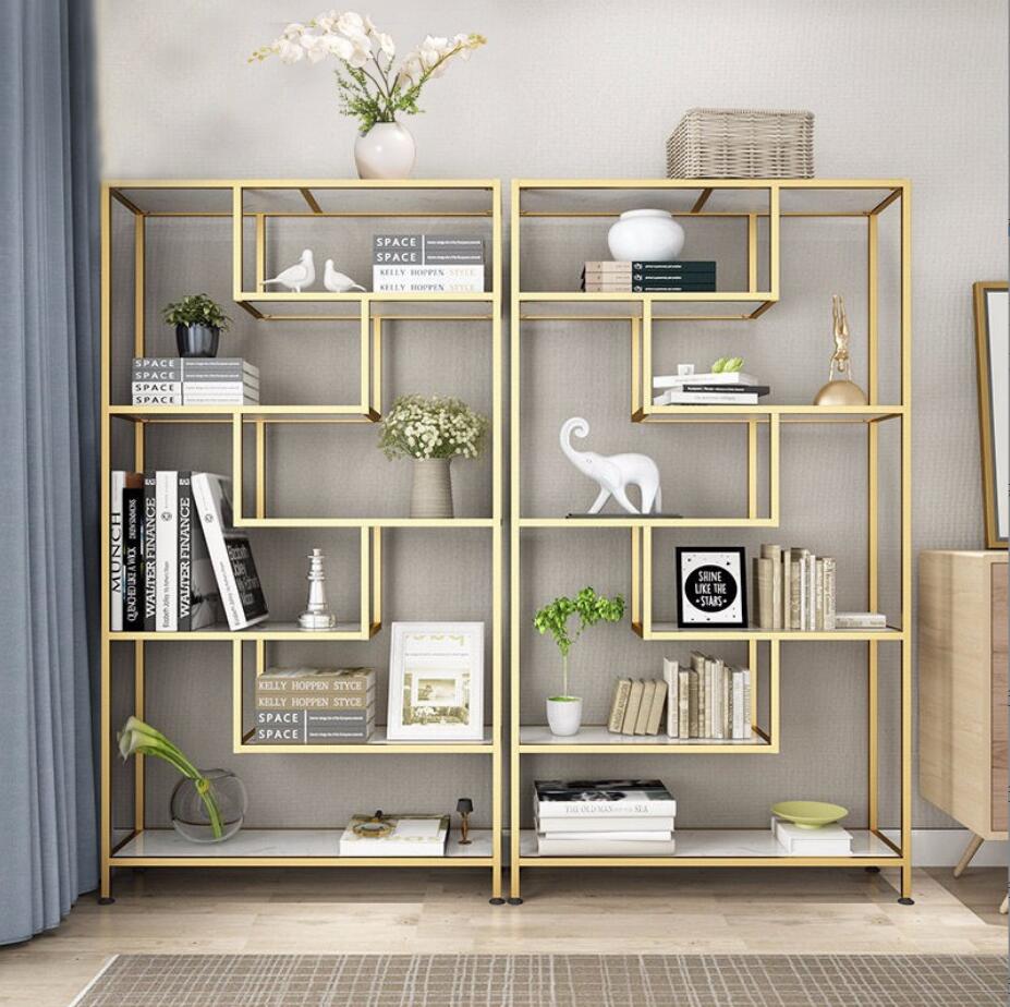 Solid wood shelf simple household living room Furniture study floor type bookshelf office partition iron display shelf
