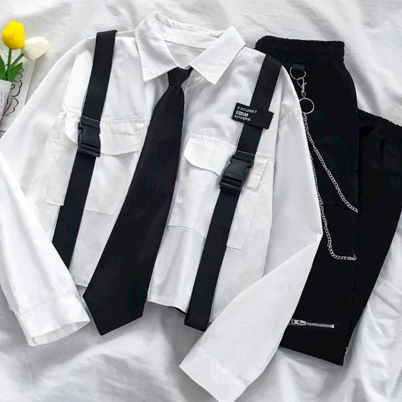 Men' Tracksuits Korean-style women' suit, long sleeve shirt with loose design + high waist overalls, two pieces, collar, autumn HVOE, 1# shoe box
Men' Tracksuits Korean-style women' suit, long sleeve shirt with loose design + high waist overalls, two pieces, collar, autumn HVOE, 1# shoe box