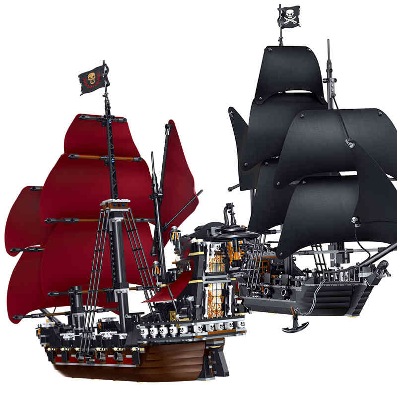 

Caribbean Pirate Ships Car Building Blocks the Black Pearl Bricks Set Queen Anne's Revenge Ship Models Children Toys Kids Gifts X0503