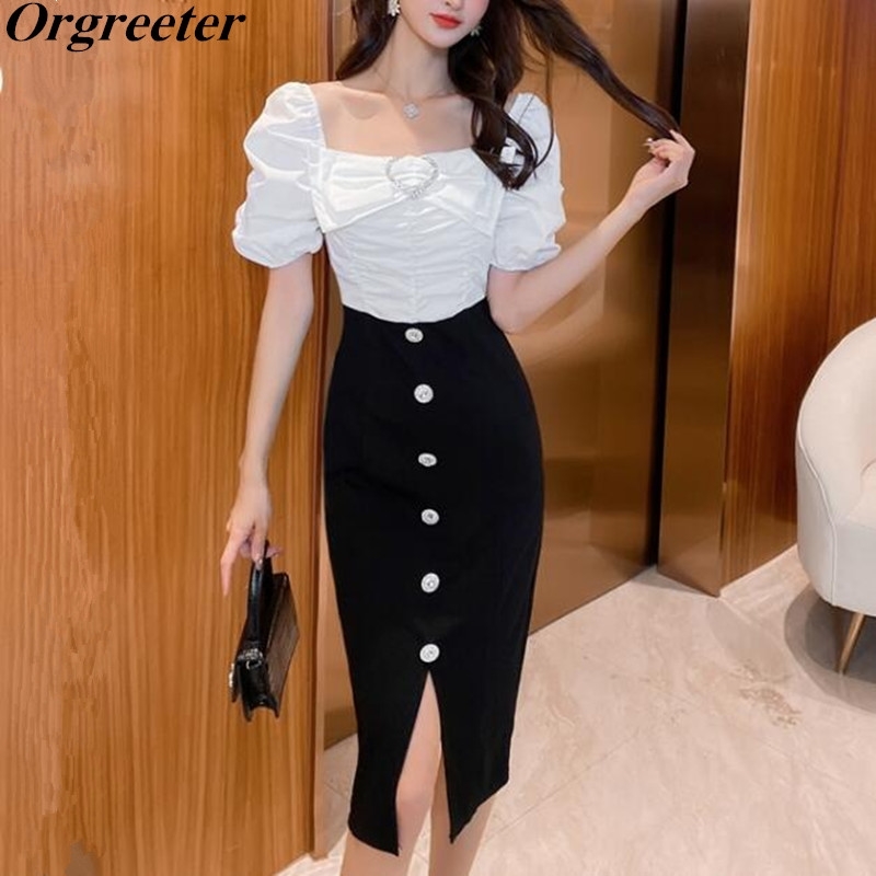 Temperament Women Sweet Big Bow Deco Ruched Bubble Short-sleeved Pencil Dress Patchwork Slim Bodycon Split 210525, Black
Temperament Women Sweet Big Bow Deco Ruched Bubble Short-sleeved Pencil Dress Patchwork Slim Bodycon Split 210525, Black