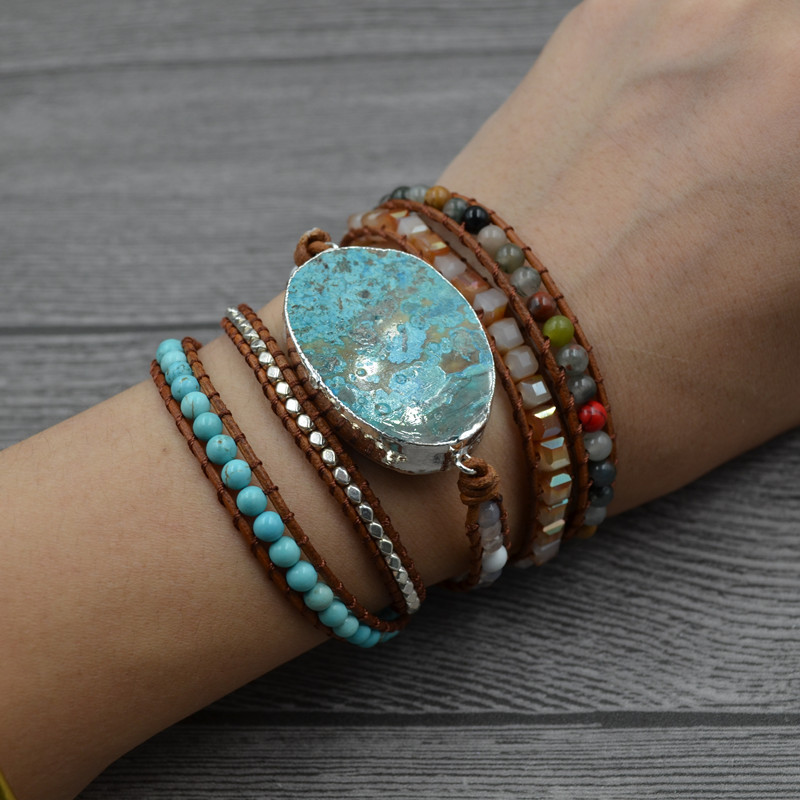 Boho Hamdade Chakra Ocean Jasper Strands Bracelet for Women Natural Stone Bead Healing Wrap Bracelets Jewelry