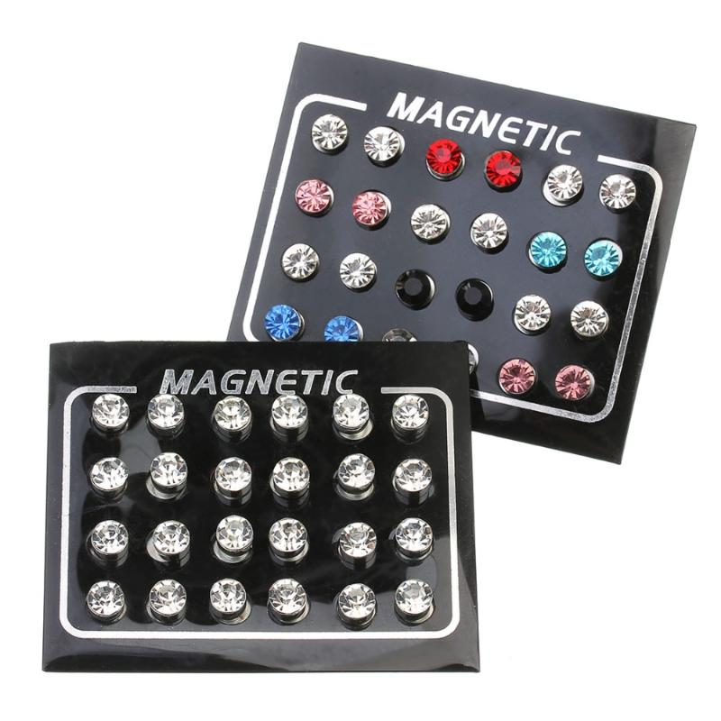Fashioh Stainless Steel No Piercing Magnetic Stud Earrings For Women Men MixcolorWhite Crystal Earring Ear Jewelry