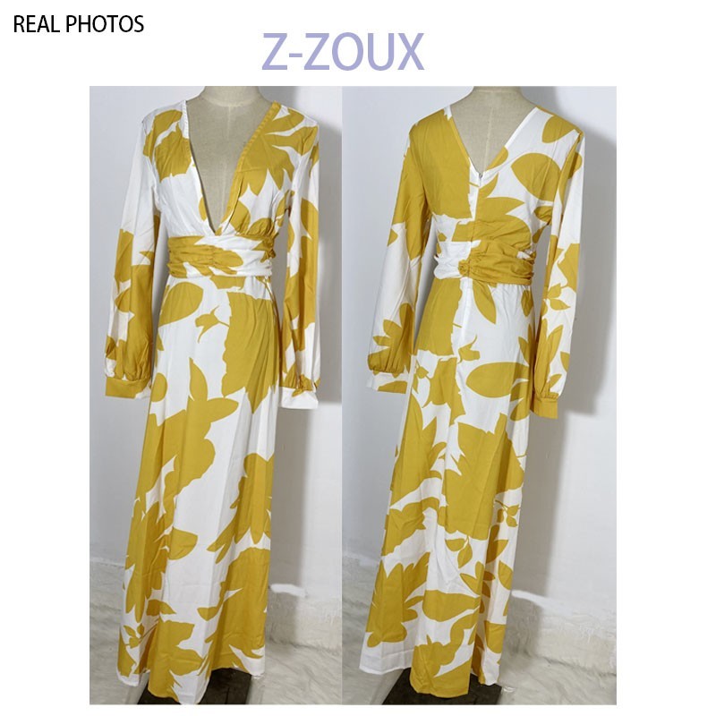 Women Dress Lantern Sleeve V-neck Print Dresses Long Plus Size Vintage Sexy Flowers Fashion 210524