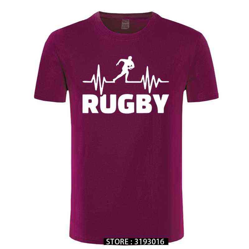 Heartbeat Of Rugbying T-shirts Men Summer Fashion Short Sleeve T Shirt Cotton Funny Printed Tops Sporting Mens Tee Y220214