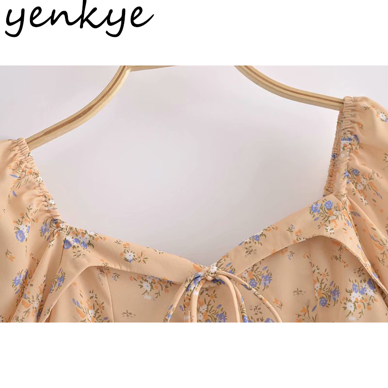 Sweet Women Vintage Floral Print Chiffon Dress Female Short Sleeve A-line Holiday Summer Mini Vestido 210430