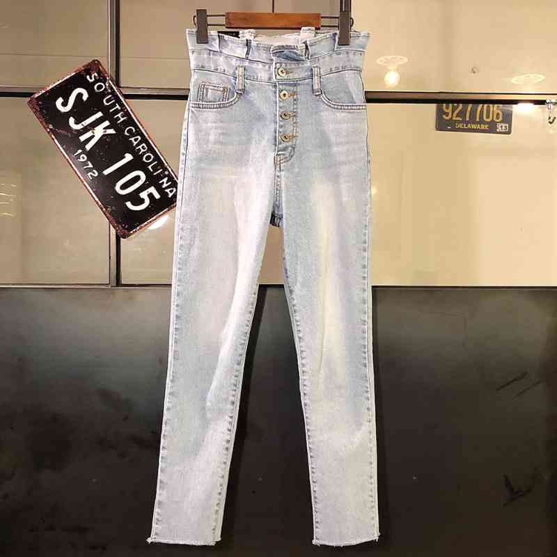 Autunm High Waist Jeans for Woman Pencil Streetwear Vintage Skinny Ruffles Cotton Women Denim Trousers 10403 210518