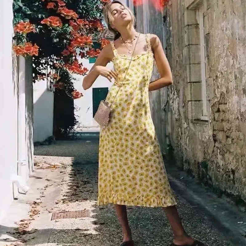 Foridol Bohemian maxi long dress women sunflower dress summer holiday boho beach dress yellow vestidos 210415