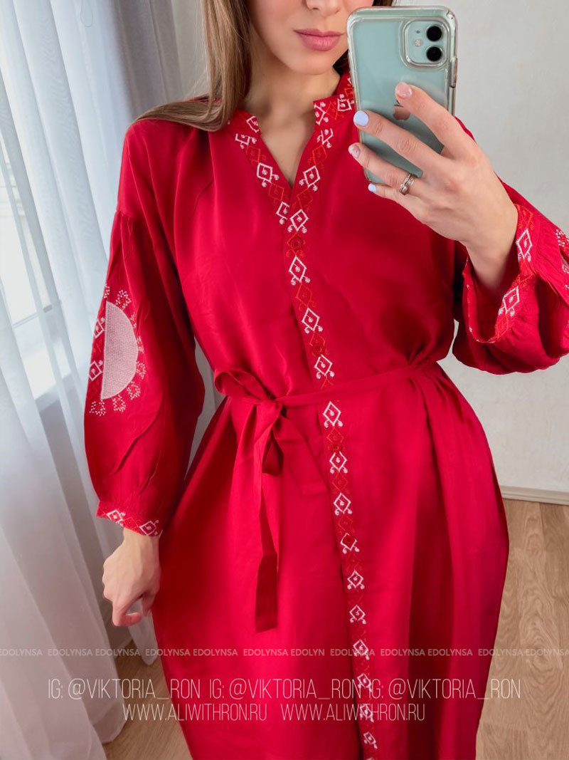 Red Bohemian Embroidered Front Open Summer Beach Dress Long Cotton Tunic Women Plus Size Beachwear Swimsuit Cover Up Q1010 210420