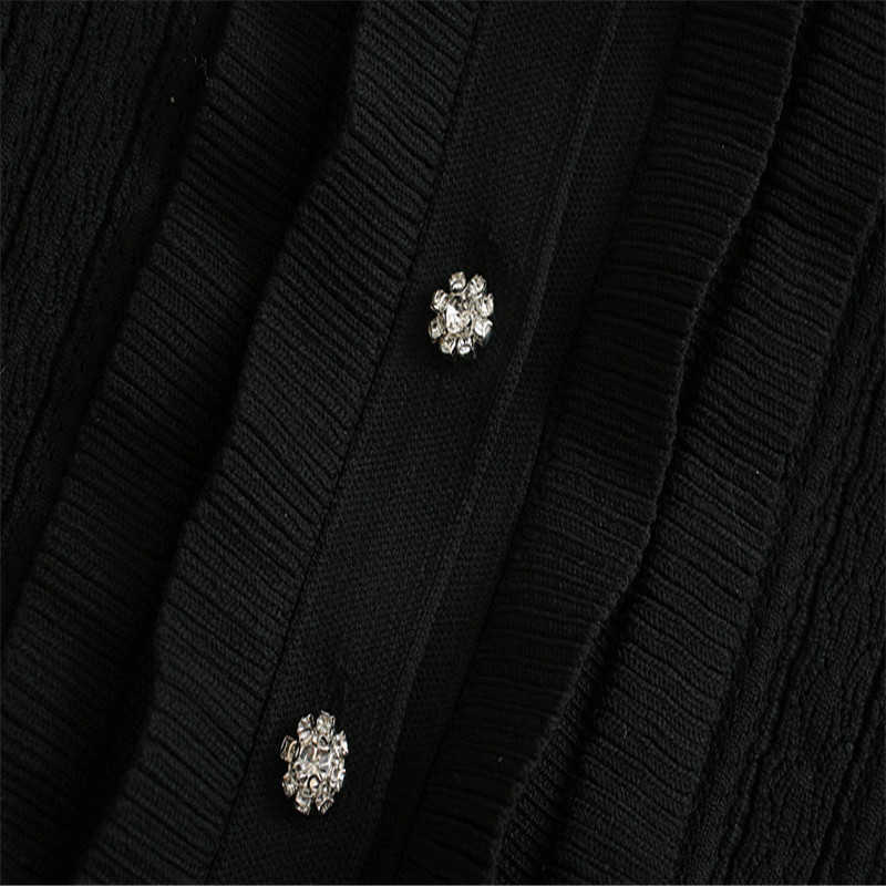 Za Pointelle Knit Cardigan Sweater Women Ruffle Long Sleeve Jewel Button Knitted Top Female Chic Vintage Black Cardigans 210602
