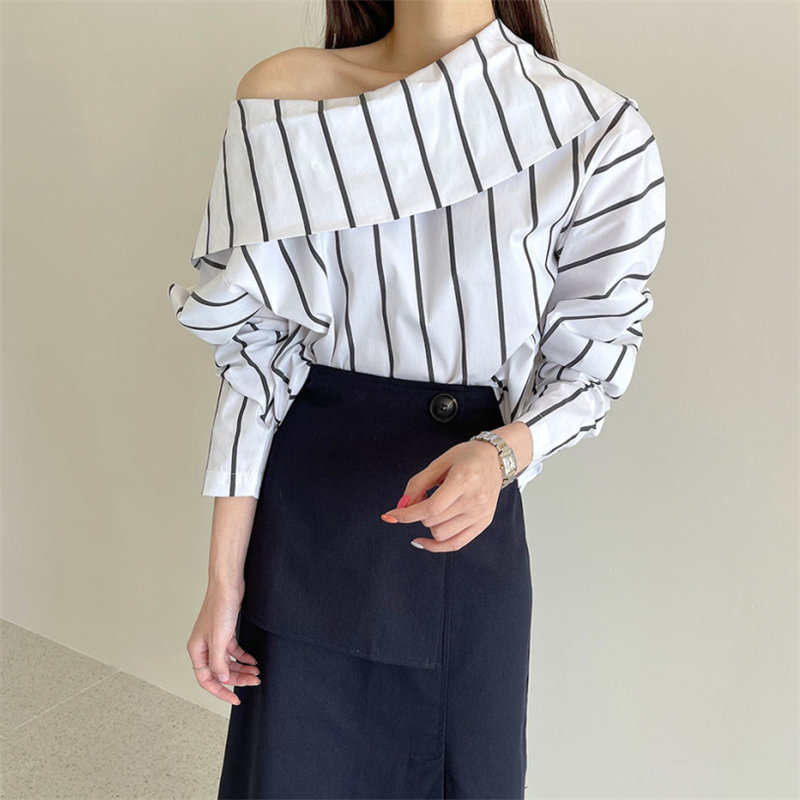 Brief Streetwear Bare-Should Sexy Prom Loose Tops Party Office Lady Shirts Elegance All Match Stylish Blouses 210421