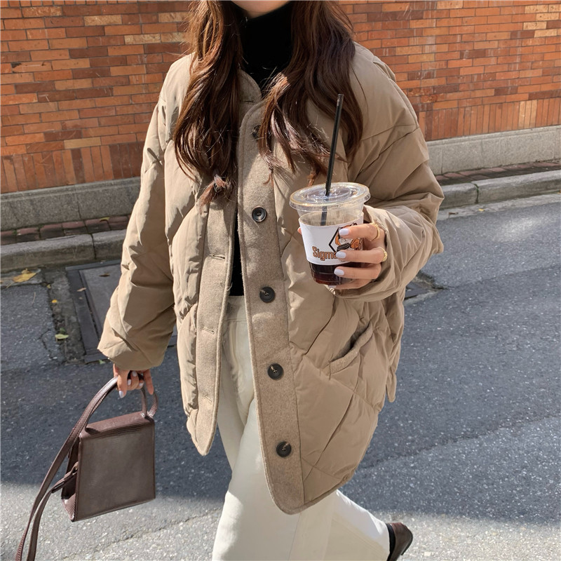 Chic Female Coat Winter Jacket Thick Warm Women Parkas Vintage Elegant Stitching Solid Single-breasted Parka 210421