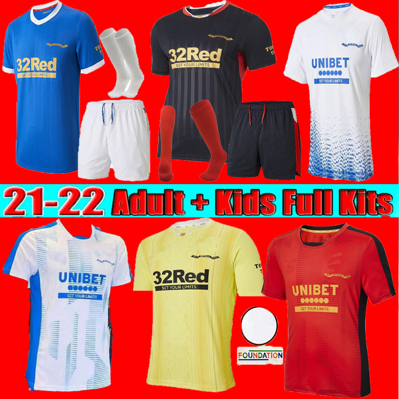 Men +kids kit 21 22 Rangers 150th Anniversary Soccer Jersey 2021 2022 home Glasgow TRAINING CHAMPIONS DEFOE HAGI BARKER MORELOS TAVERNIER goalkeeper Football Shirt, 2122