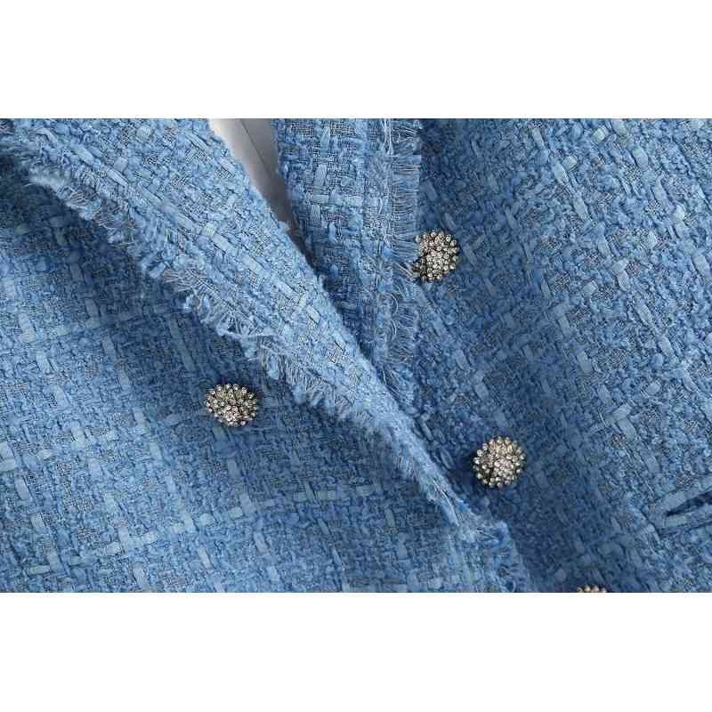 Tweed Women Elegant Blue Blazers Fashion Ladies Vintage Loose Blazer Jackets Casual Female Streetwear Suits Girls Chic 210430